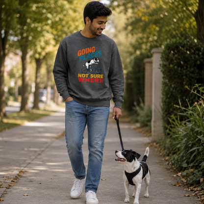 Funny Dog Sweatshirt, Going Places Not Sure Where Crewneck, Dog Lover Gift, Funny Graphic Sweatshirt, Cute Dog on Bike Shirt