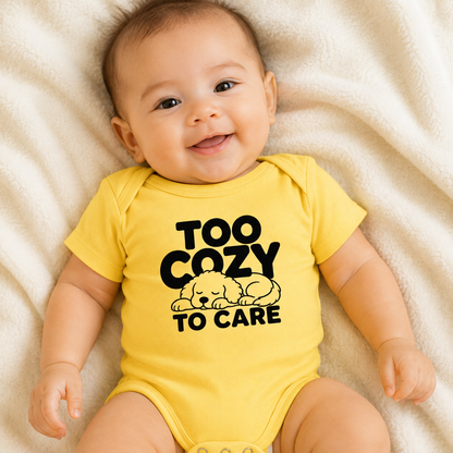 Too Cozy to Care Baby Bodysuit, Funny Puppy Baby Onesie, Cute Dog Infant Bodysuit, Cozy Baby Outfit