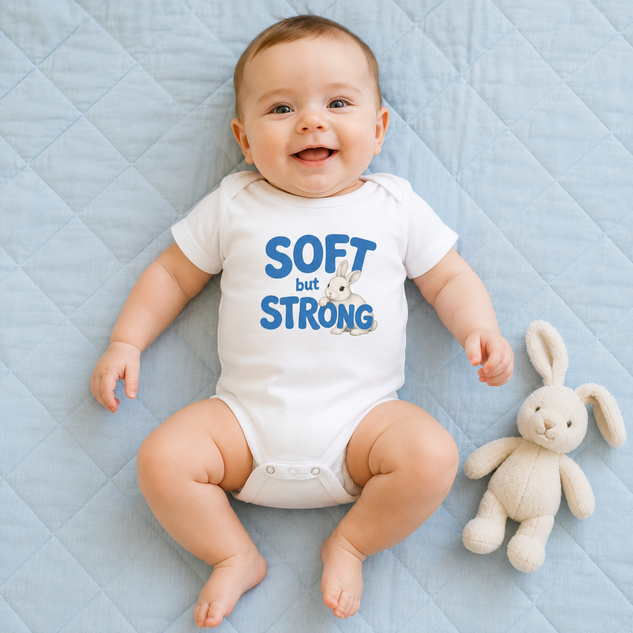 Soft but Strong Baby Bodysuit, Cute Bunny Infant Outfit, Strong Little One Bodysuit