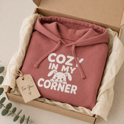 Cozy in My Corner Bunny Hoodie, Cute Rabbit Sweatshirt, Cozy Graphic Hoodie