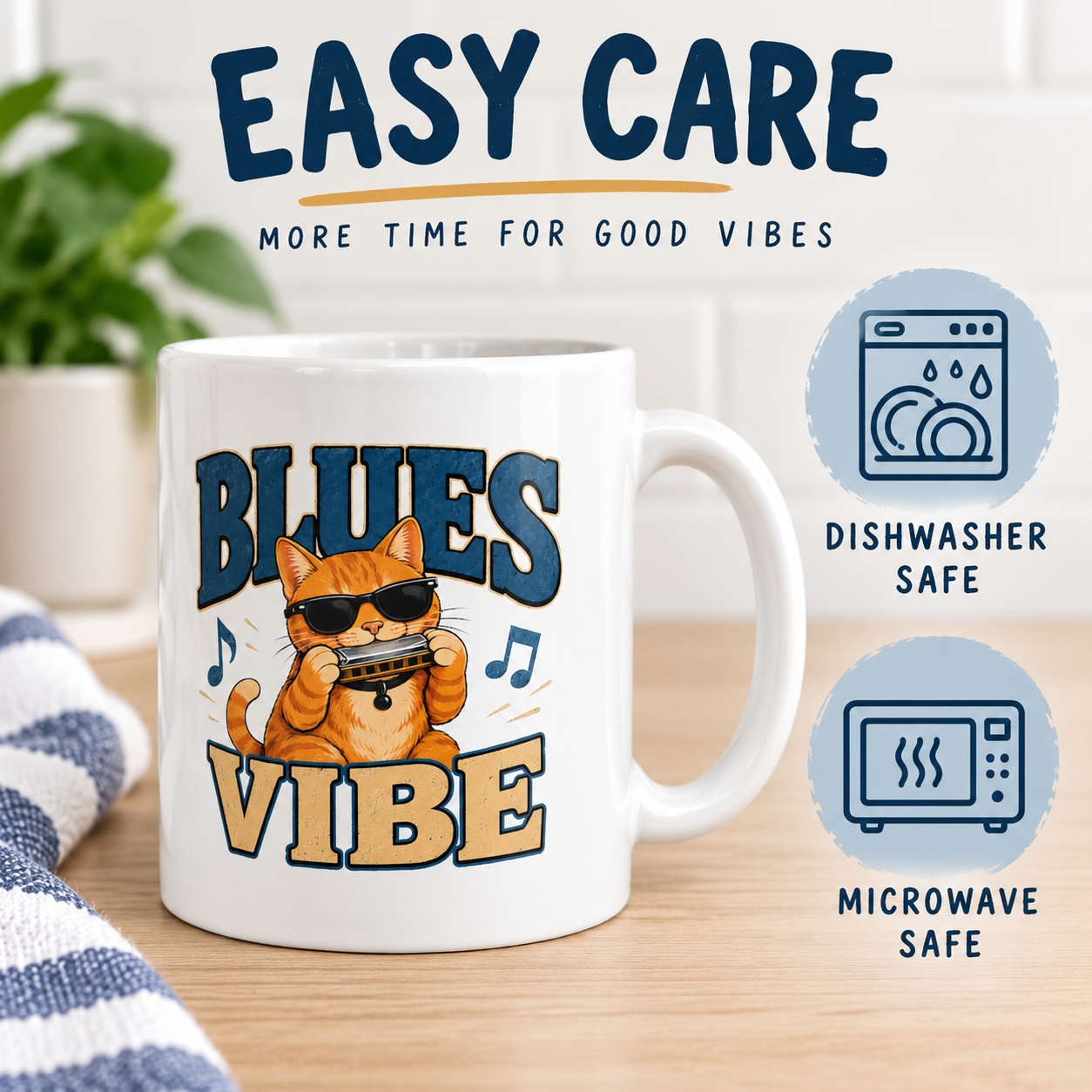 Blues Vibe Cat Mug, Funny Music Lover Coffee Mug