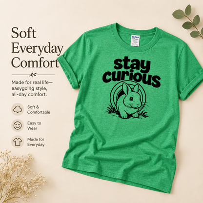 Stay Curious Rabbit Shirt, Funny Bunny T-Shirt, Rabbit Lover Gift, Cute Bunny Tee, Pet Rabbit Owner Shirt, Animal Lover Gift