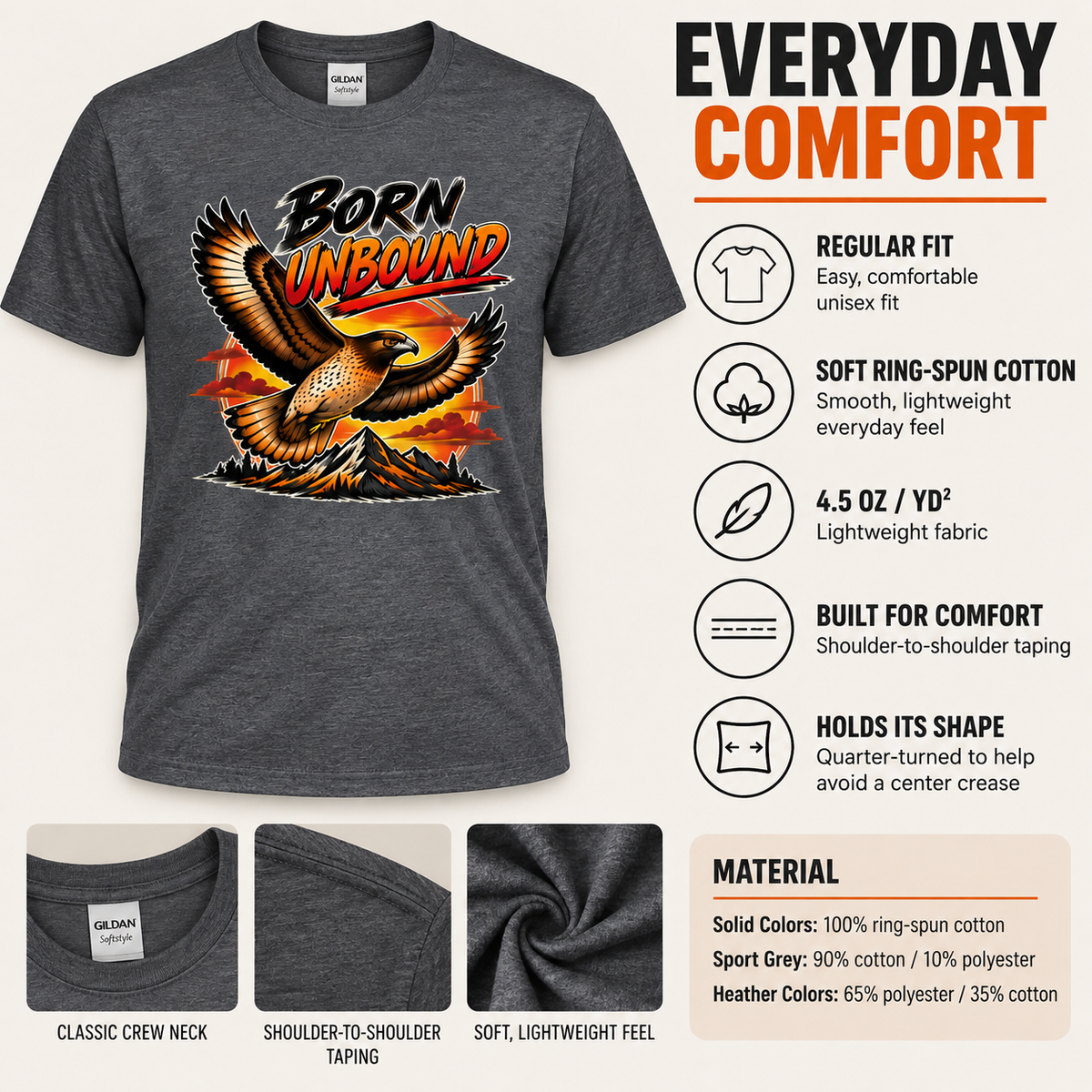 Born Unbound Eagle Shirt, Vintage Mountain Graphic Tee, Outdoors Adventure T-Shirt, Nature Lover Gift