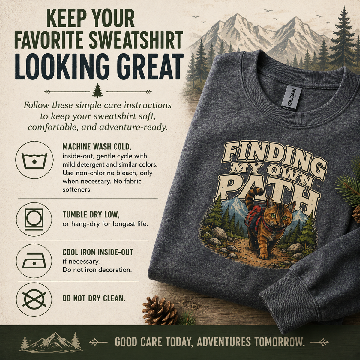Hiking Cat Sweatshirt, Cat Lover Gift, Funny Outdoor Crewneck, Finding My Own Path, Hiking Camping Nature Lover Gift