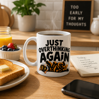 Funny Overthinking Cat Mug, Just Overthinking Again Coffee Mug, Anxious Cat Lover Gift, Funny Cat Mug, Overthinker Gift