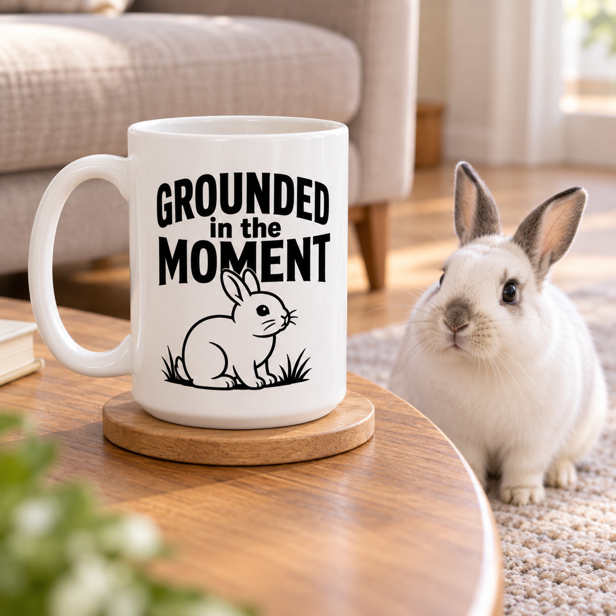 Funny Rabbit Mug, Grounded in the Moment Bunny Mug, Rabbit Lover Gift, Cute Bunny Coffee Cup, Rabbit Owner Gift
