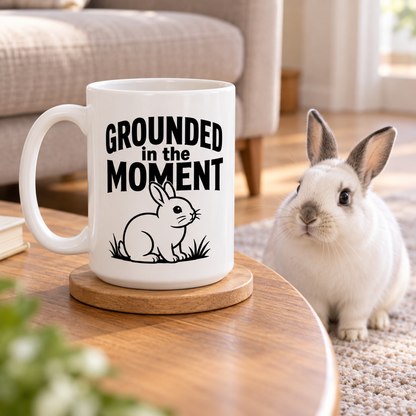 Funny Rabbit Mug, Grounded in the Moment Bunny Mug, Rabbit Lover Gift, Cute Bunny Coffee Cup, Rabbit Owner Gift