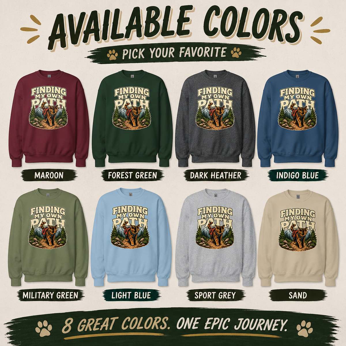 Hiking Cat Sweatshirt, Cat Lover Gift, Funny Outdoor Crewneck, Finding My Own Path, Hiking Camping Nature Lover Gift