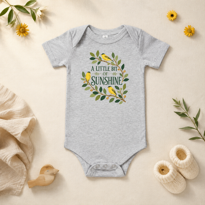 A Little Bit of Sunshine Baby Bodysuit, Bird and Nature Baby Onesie, Yellow Nursery Baby Shower Gift