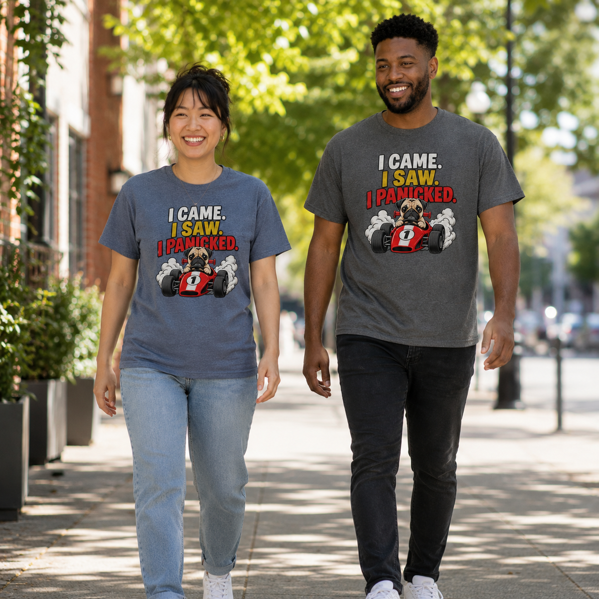Funny Pug Shirt – I Came I Saw I Panicked T-Shirt, Pug Lover Gift, Funny Dog Racing Tee, Anxious Dog Shirt