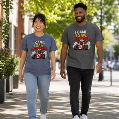 Funny Pug Shirt – I Came I Saw I Panicked T-Shirt, Pug Lover Gift, Funny Dog Racing Tee, Anxious Dog Shirt