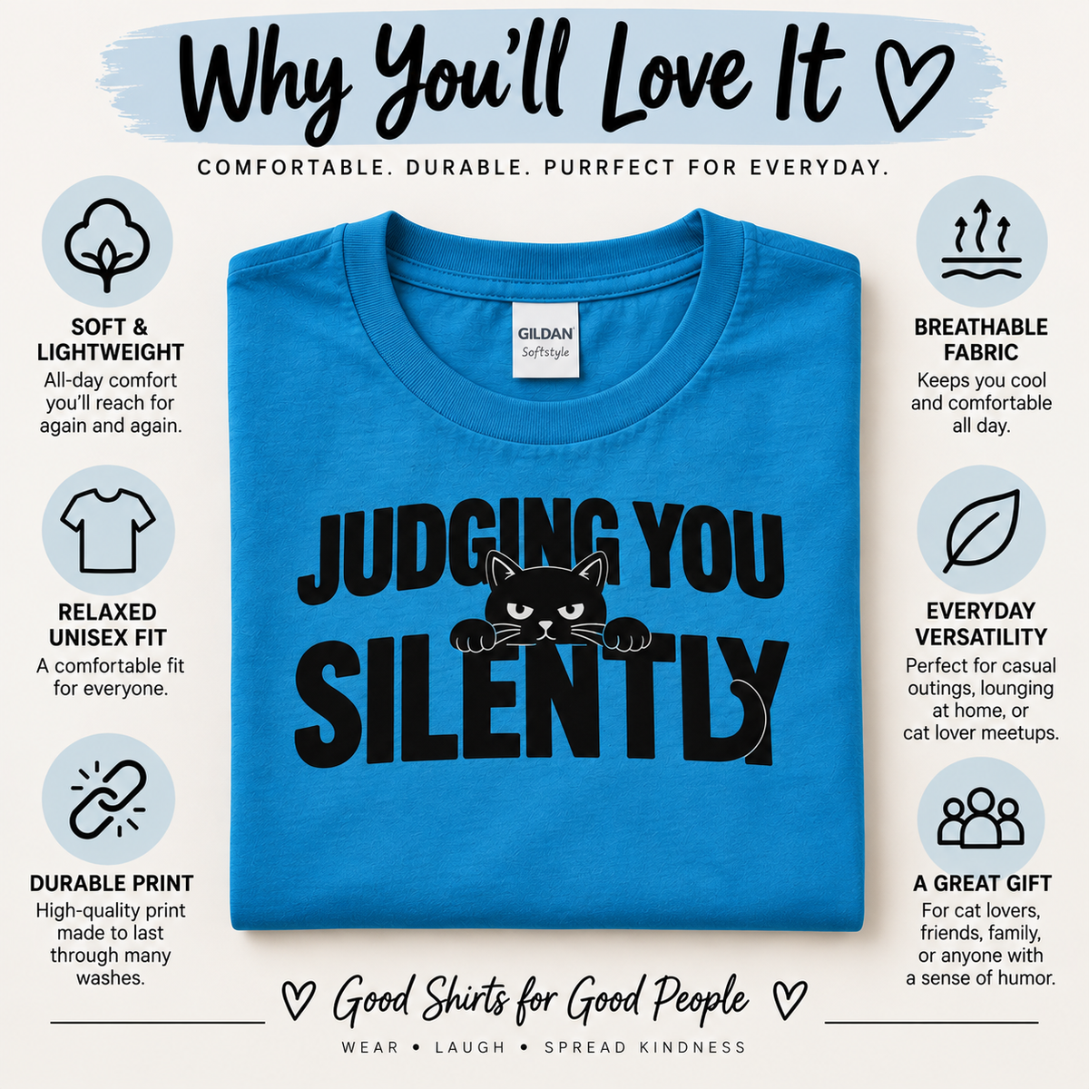 Judging You Silently Cat T-Shirt, Sarcastic Black Cat Tee, Funny Pet Owner Gift