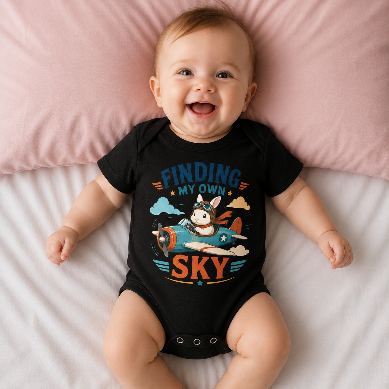 Finding My Own Sky Bunny Baby Bodysuit, Rabbit Pilot One Piece