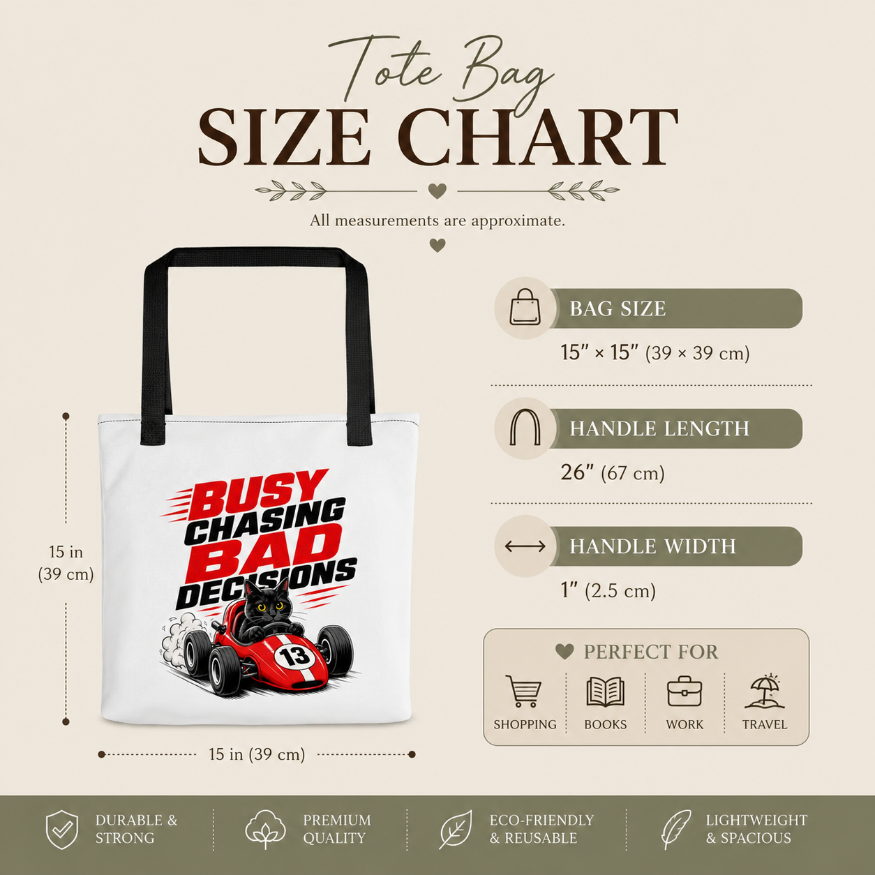 Funny Cat Racing Tote Bag, Busy Chasing Bad Decisions Tote Bag
