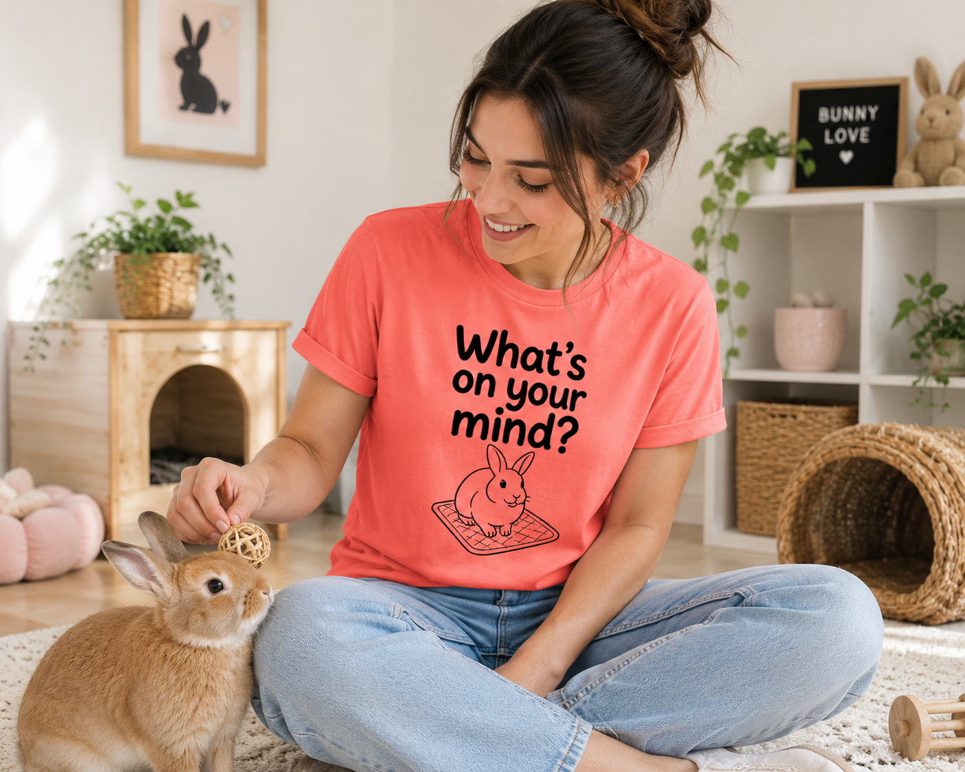 What's On Your Mind? Rabbit T-Shirt | Funny Bunny Lover Tee | Cute Pet Rabbit Shirt | Rabbit Mom Gift | Cozy Animal Graphic Tee