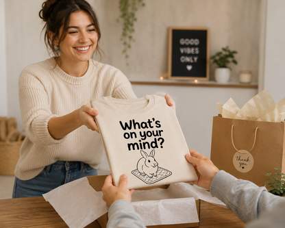 What's On Your Mind? Rabbit T-Shirt | Funny Bunny Lover Tee | Cute Pet Rabbit Shirt | Rabbit Mom Gift | Cozy Animal Graphic Tee