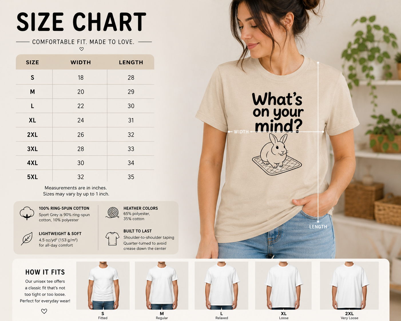 What's On Your Mind? Rabbit T-Shirt | Funny Bunny Lover Tee | Cute Pet Rabbit Shirt | Rabbit Mom Gift | Cozy Animal Graphic Tee
