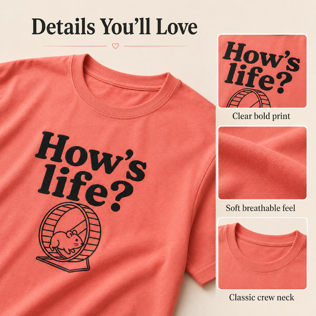 How’s Life Shirt, Funny Hamster Shirt, Hamster Wheel Tee, Funny Life T-Shirt, Hamster Lover Gift, Relatable Work Shirt