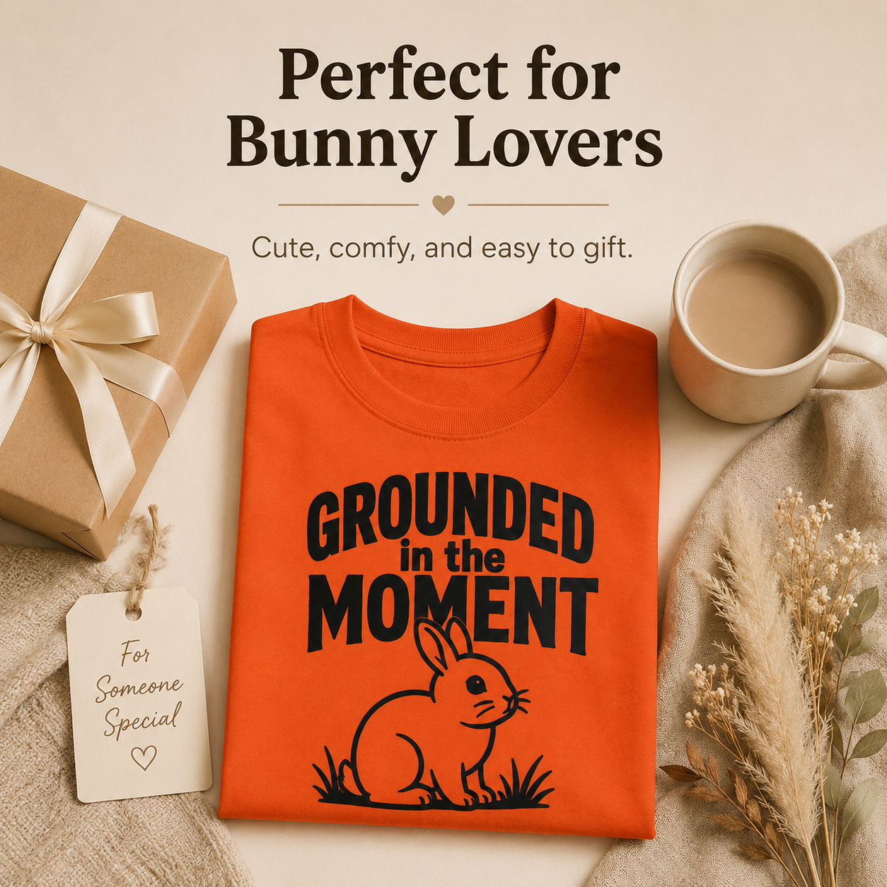 Grounded in the Moment Shirt, Mindfulness Bunny Tee, Rabbit Lover Gift, Positive Mental Health Shirt, Cute Unisex T-Shirt