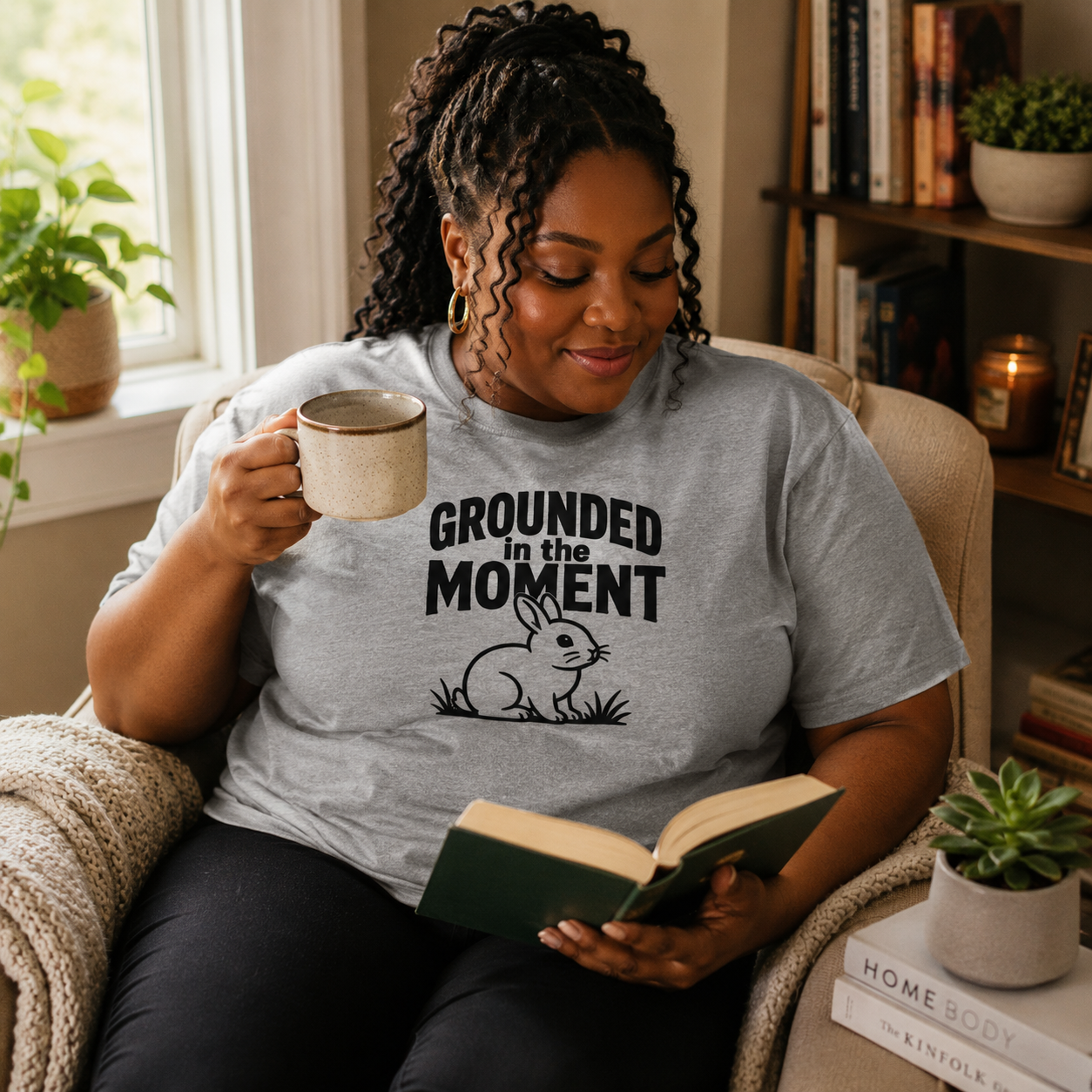 Grounded in the Moment Shirt, Mindfulness Bunny Tee, Rabbit Lover Gift, Positive Mental Health Shirt, Cute Unisex T-Shirt
