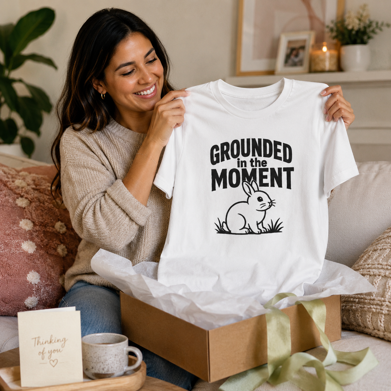 Grounded in the Moment Shirt, Mindfulness Bunny Tee, Rabbit Lover Gift, Positive Mental Health Shirt, Cute Unisex T-Shirt