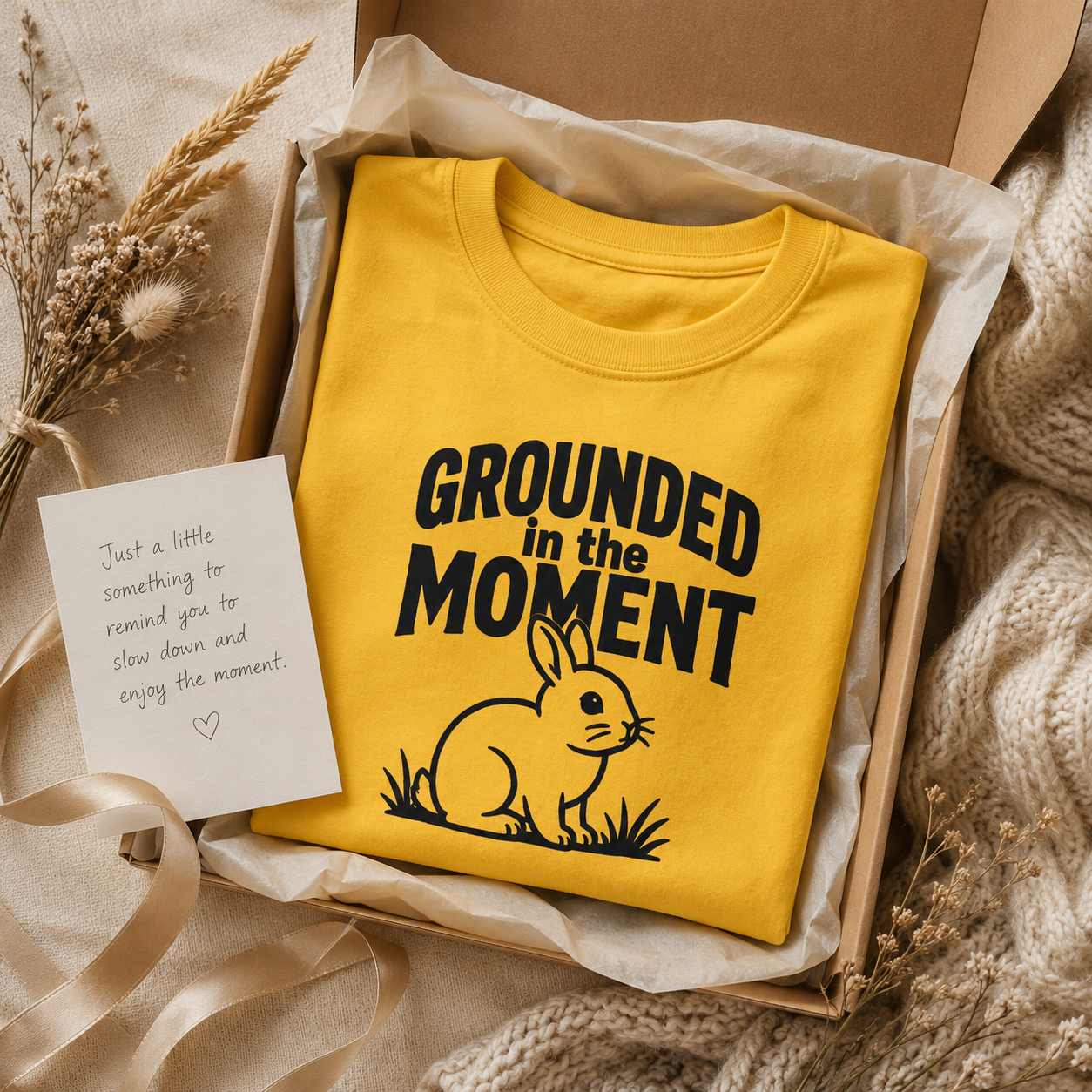Grounded in the Moment Shirt, Mindfulness Bunny Tee, Rabbit Lover Gift, Positive Mental Health Shirt, Cute Unisex T-Shirt