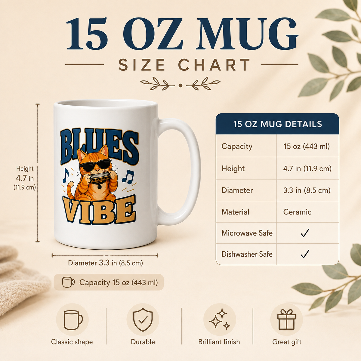Blues Vibe Cat Mug, Funny Music Lover Coffee Mug