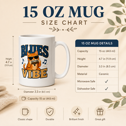 Blues Vibe Cat Mug, Funny Music Lover Coffee Mug