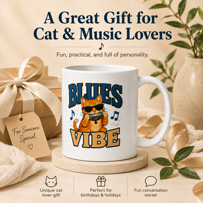 Blues Vibe Cat Mug, Funny Music Lover Coffee Mug