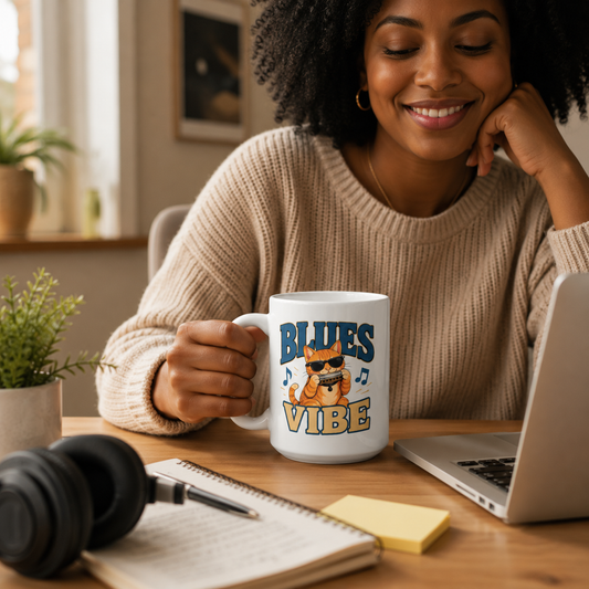 Blues Vibe Cat Mug, Funny Music Lover Coffee Mug