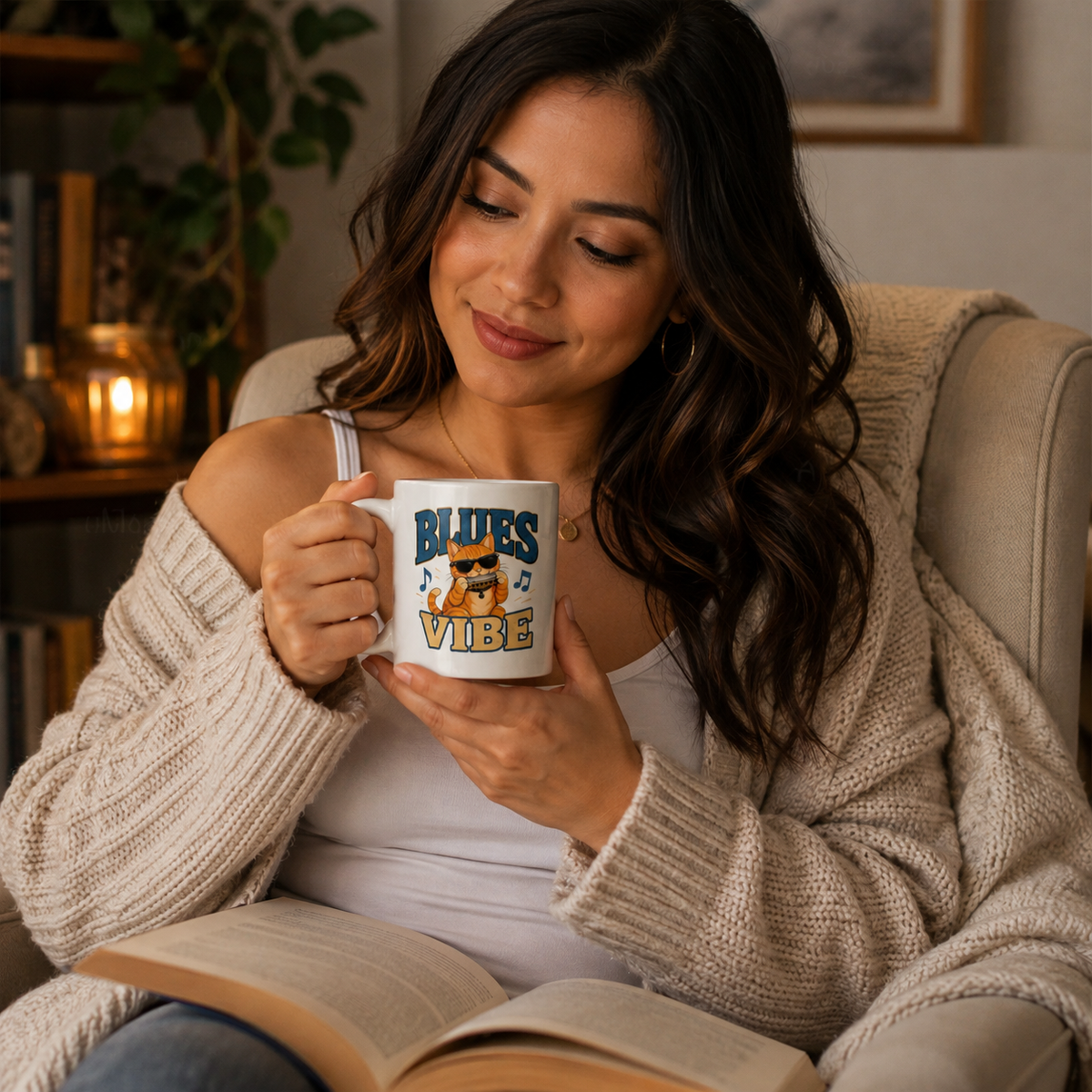 Blues Vibe Cat Mug, Funny Music Lover Coffee Mug