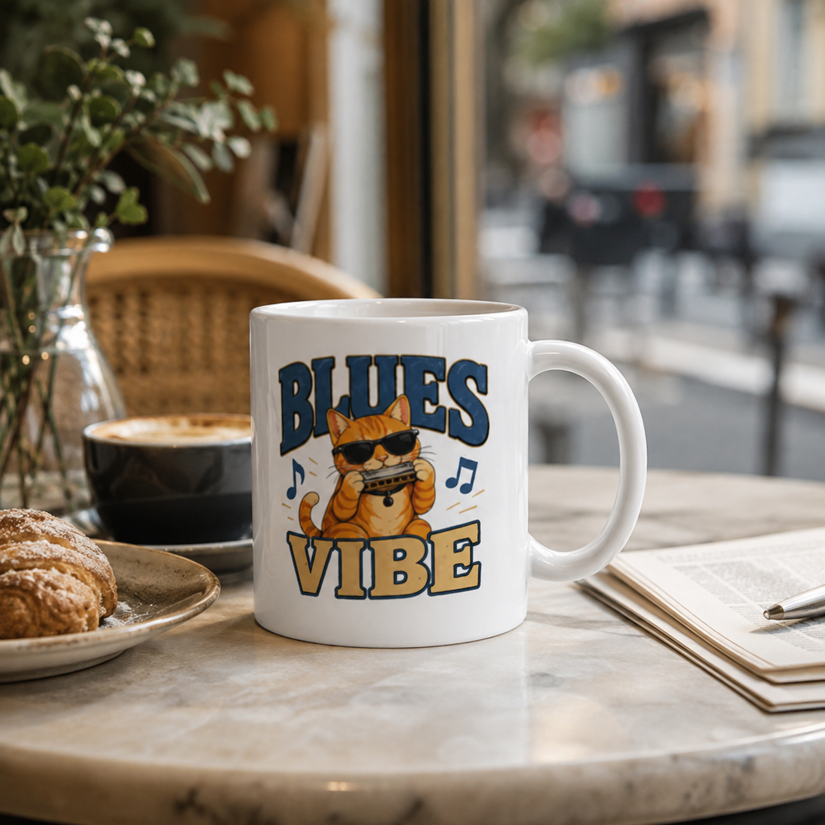 Blues Vibe Cat Mug, Funny Music Lover Coffee Mug