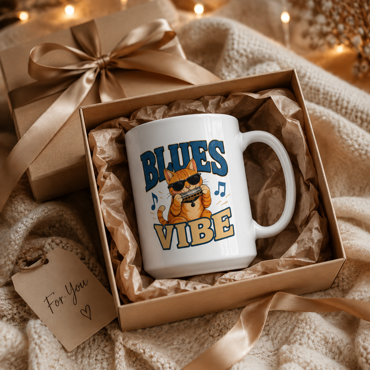 Blues Vibe Cat Mug, Funny Music Lover Coffee Mug