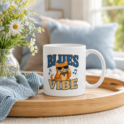 Blues Vibe Cat Mug, Funny Music Lover Coffee Mug
