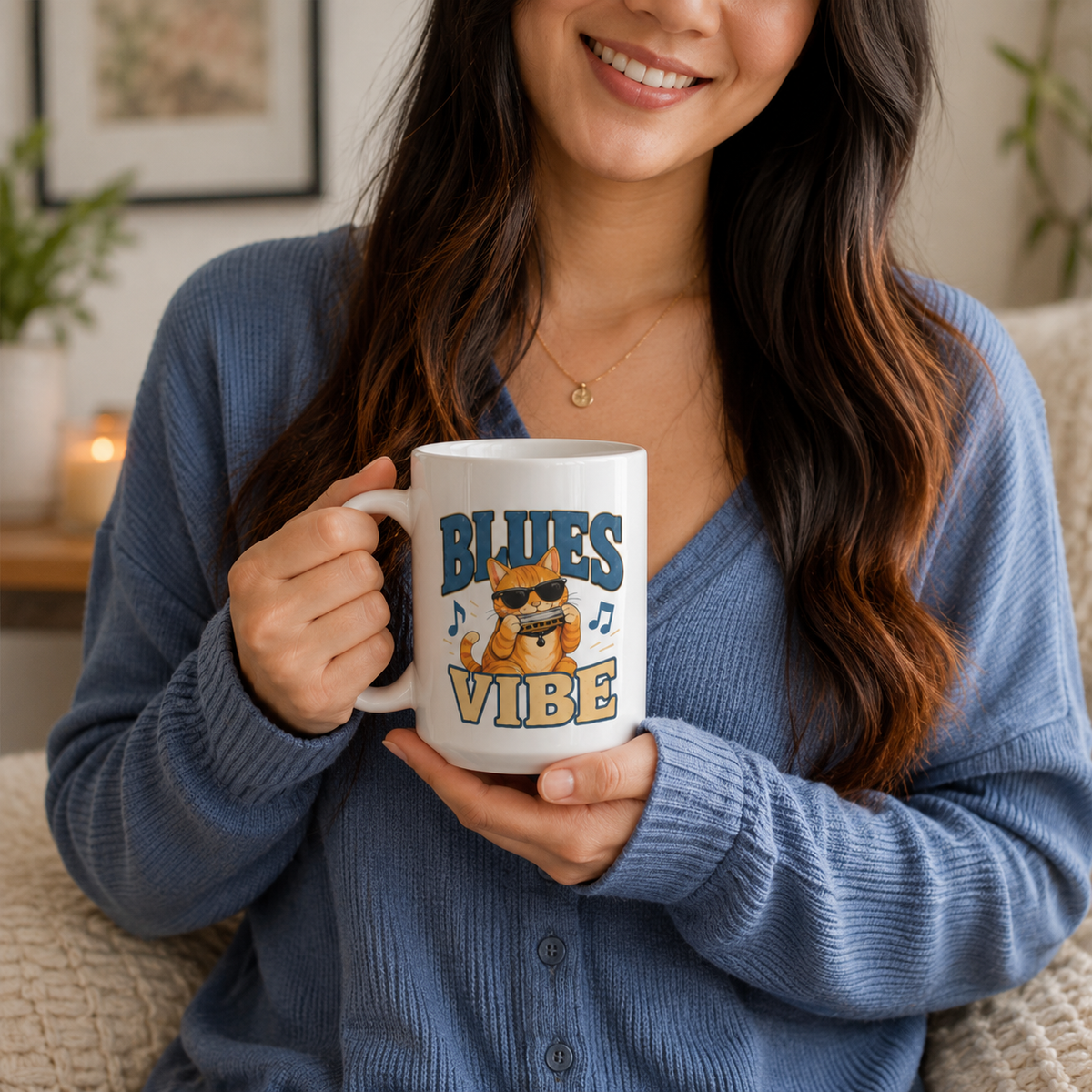 Blues Vibe Cat Mug, Funny Music Lover Coffee Mug