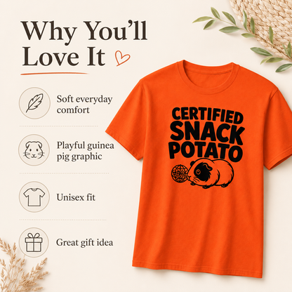 Guinea Pig Shirt, Certified Snack Potato Tee, Funny Cavy Lover Gift, Guinea Pig Mom Shirt, Small Pet T-Shirt