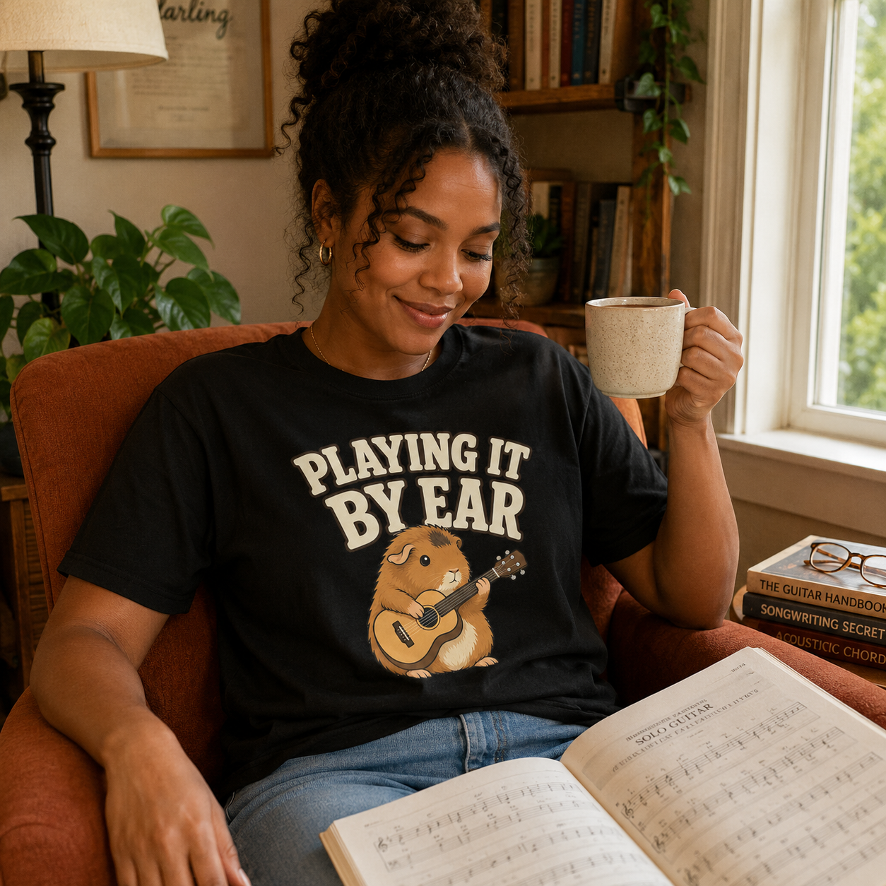Playing It By Ear Guinea Pig Shirt, Funny Guinea Pig Lover Gift, Music Lover T-Shirt, Guitar Player Tee, Cute Pet Graphic Shirt