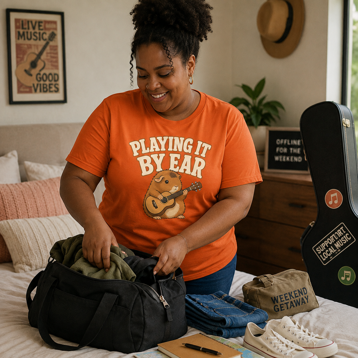Playing It By Ear Guinea Pig Shirt, Funny Guinea Pig Lover Gift, Music Lover T-Shirt, Guitar Player Tee, Cute Pet Graphic Shirt