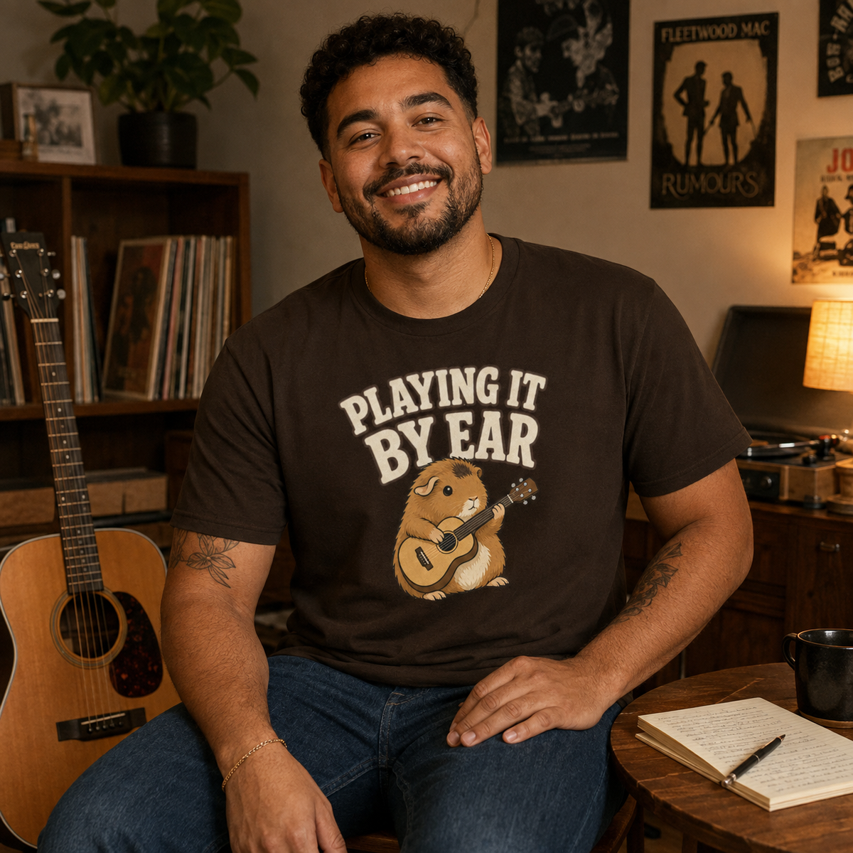 Playing It By Ear Guinea Pig Shirt, Funny Guinea Pig Lover Gift, Music Lover T-Shirt, Guitar Player Tee, Cute Pet Graphic Shirt