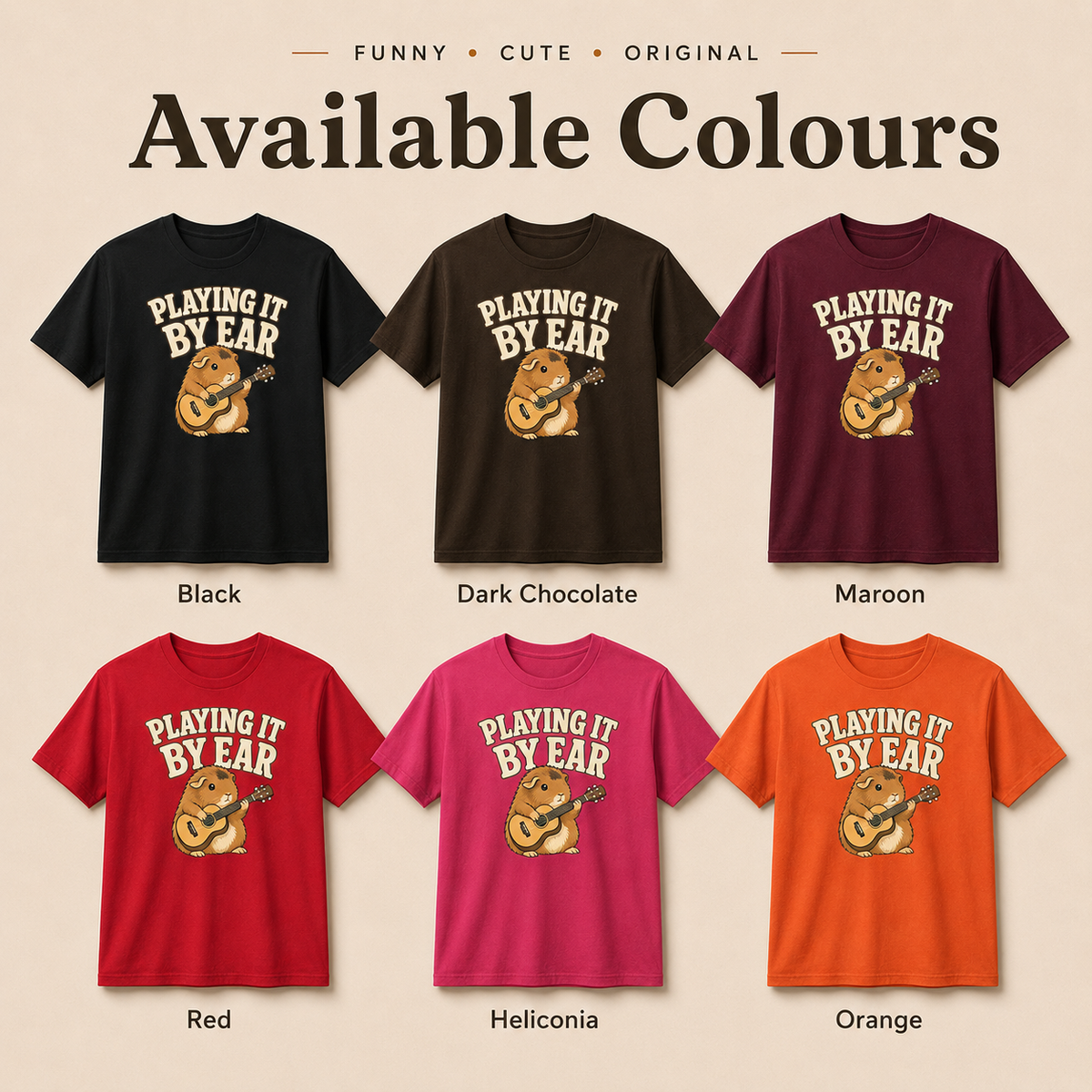 Playing It By Ear Guinea Pig Shirt, Funny Guinea Pig Lover Gift, Music Lover T-Shirt, Guitar Player Tee, Cute Pet Graphic Shirt