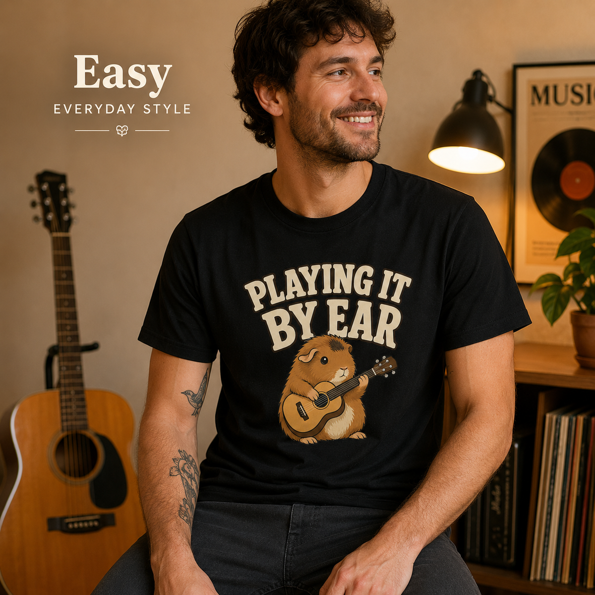Playing It By Ear Guinea Pig Shirt, Funny Guinea Pig Lover Gift, Music Lover T-Shirt, Guitar Player Tee, Cute Pet Graphic Shirt