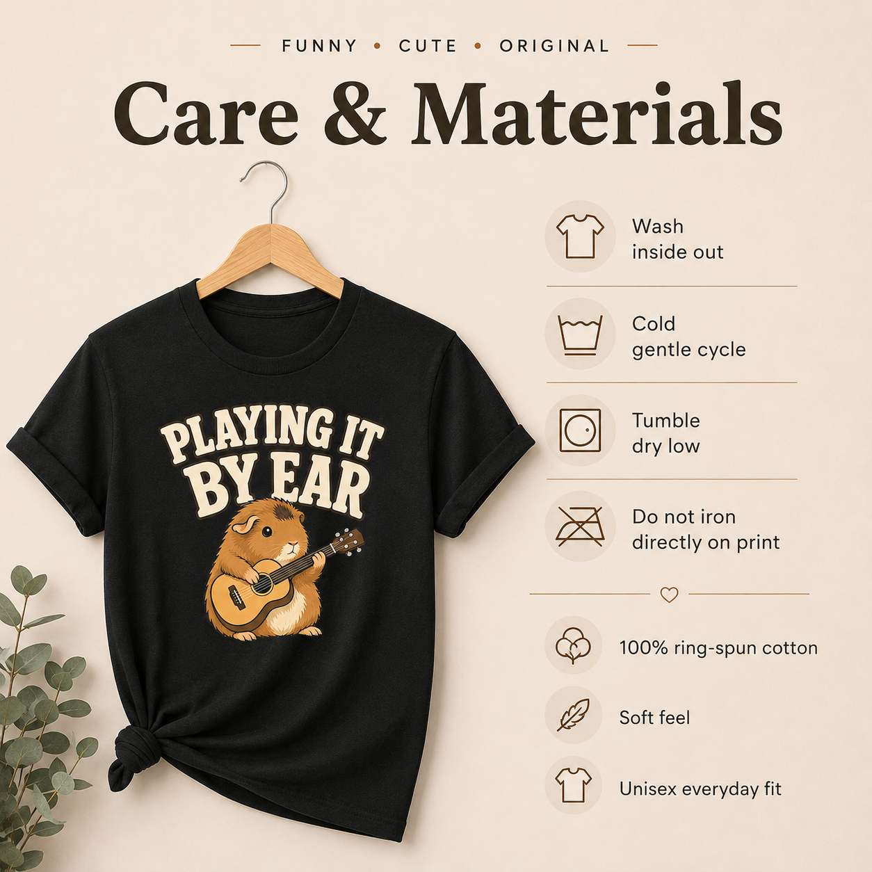 Playing It By Ear Guinea Pig Shirt, Funny Guinea Pig Lover Gift, Music Lover T-Shirt, Guitar Player Tee, Cute Pet Graphic Shirt