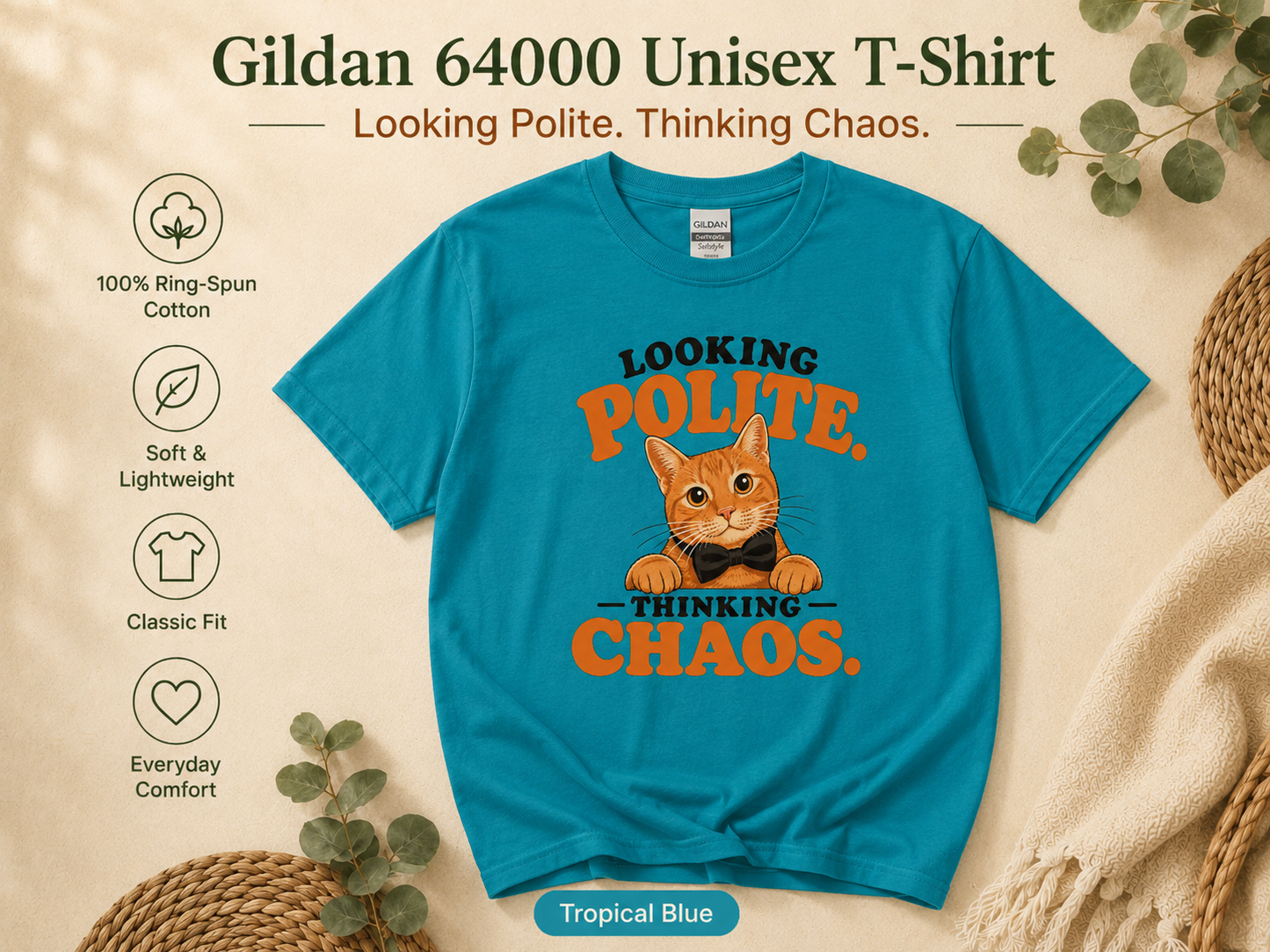 Looking Polite Thinking Chaos Cat T-Shirt