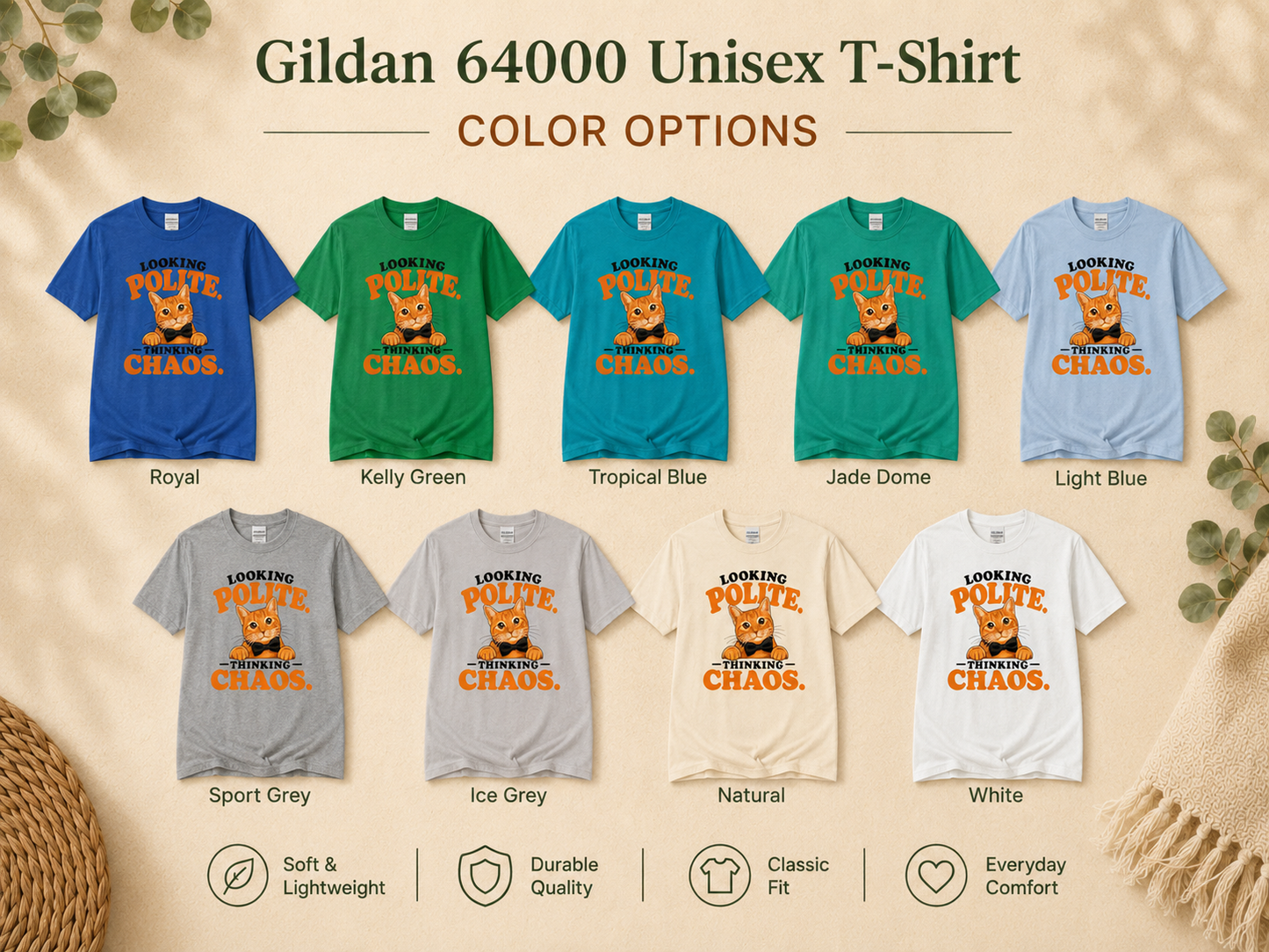 Looking Polite Thinking Chaos Cat T-Shirt
