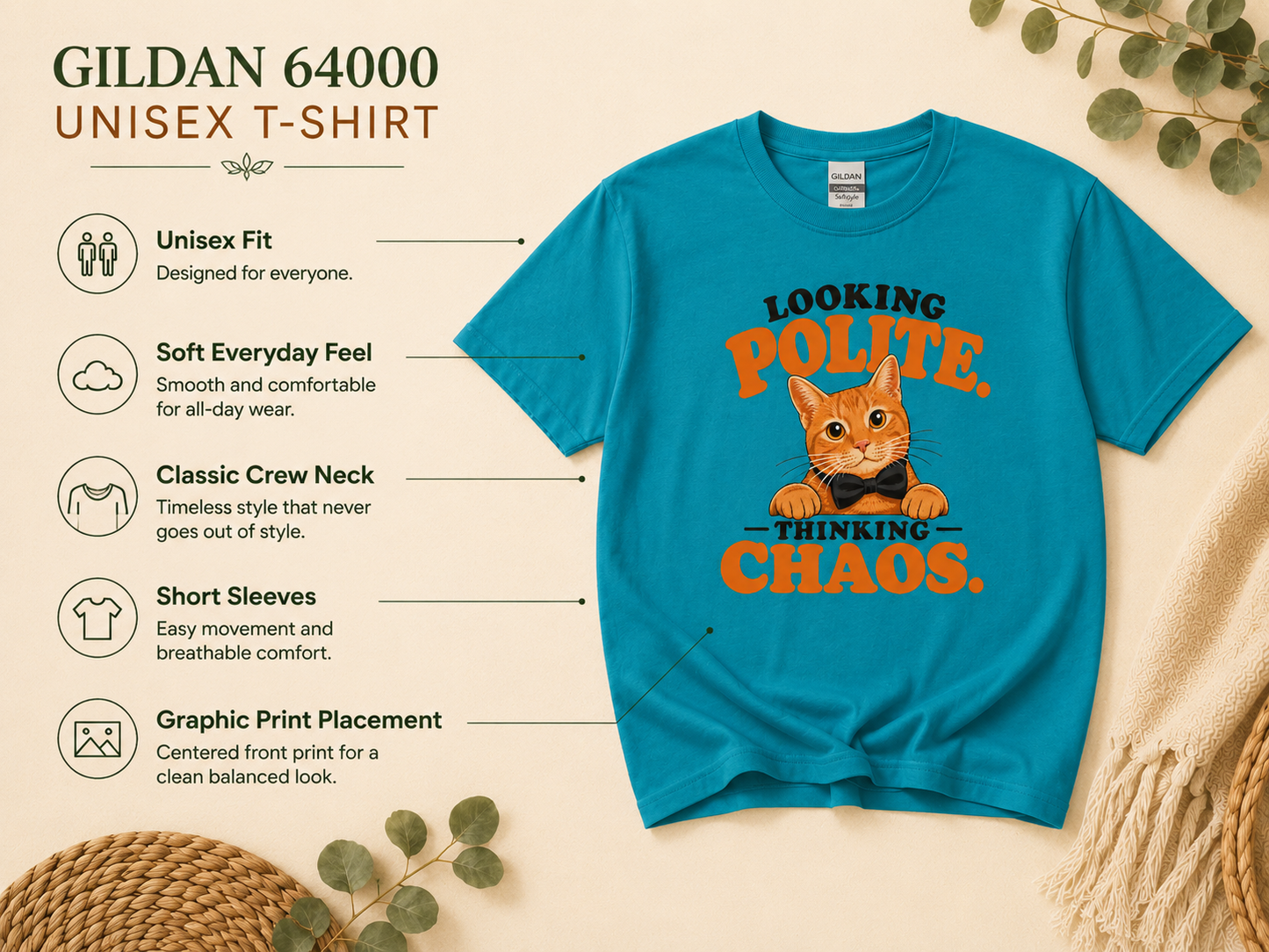Looking Polite Thinking Chaos Cat T-Shirt