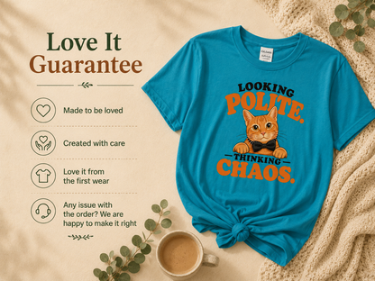 Looking Polite Thinking Chaos Cat T-Shirt
