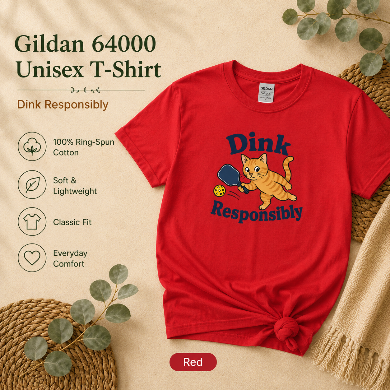 Dink Responsibly Funny Pickleball Cat T-Shirt