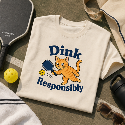 Dink Responsibly Funny Pickleball Cat T-Shirt