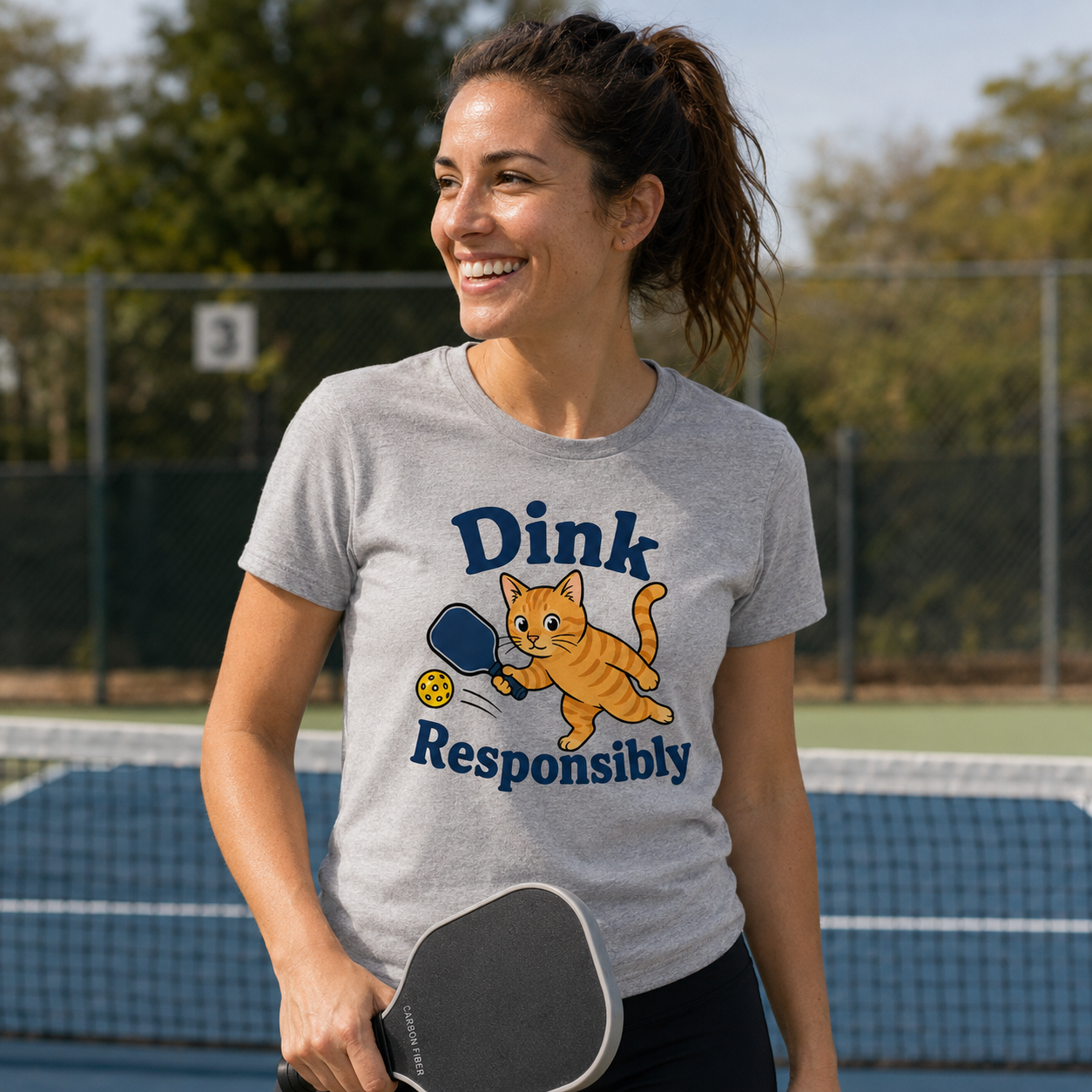 Dink Responsibly Funny Pickleball Cat T-Shirt