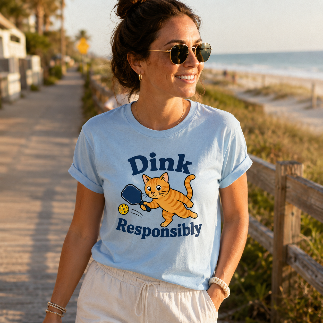 Dink Responsibly Funny Pickleball Cat T-Shirt